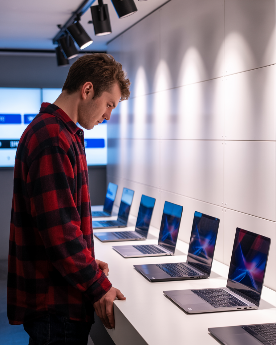 man seeing laptop