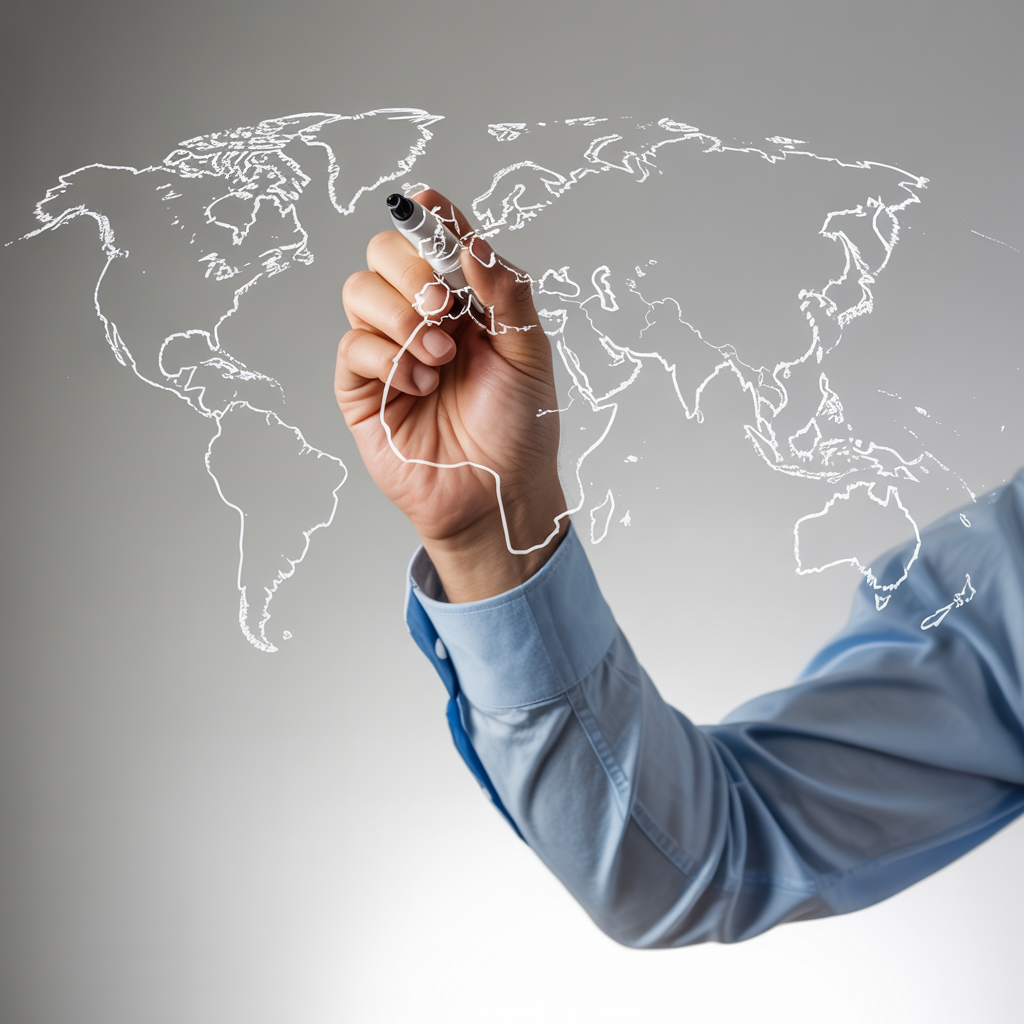 image of man drawing map